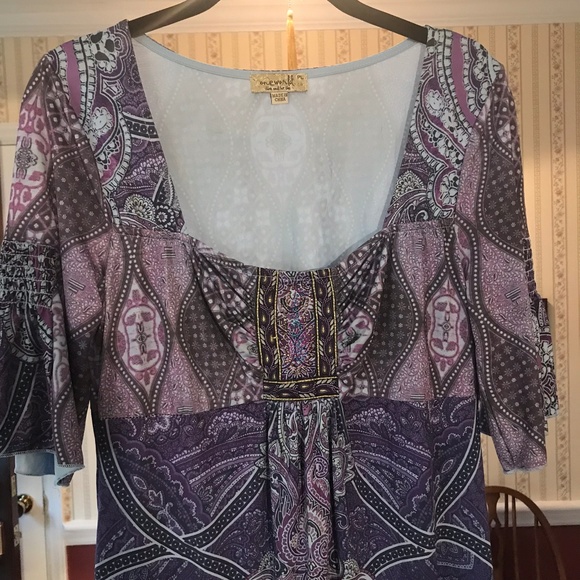 One World Peasant Boho Purple Empire Waist Bell Sv - Picture 2 of 8